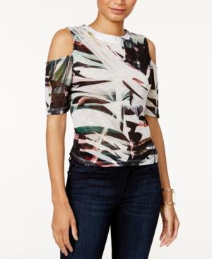 Bar Iii Printed Cold-shoulder Top, Created For Macy's