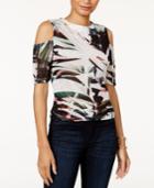 Bar Iii Printed Cold-shoulder Top, Created For Macy's