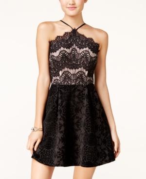 Trixxi Juniors' Lace Faux-suede-detail Dress