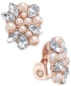 Charter Club Rose Gold-tone Crystal & Pink Imitation Pearl Clip-on Button Earrings, Only At Macy's