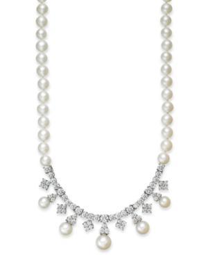 Arabella Bridal Cultured Freshwater Pearl (6mm) And Swarovski Zirconia (8-3/4 Ct. T.w.) Necklace In Sterling Silver