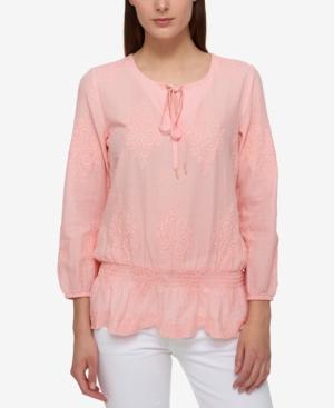 Tommy Hilfiger Cotton Embroidered Peasant Top, Only At Macy's