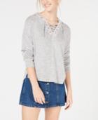 Hippie Rose Juniors' Velvet Lace-up Hooded Top