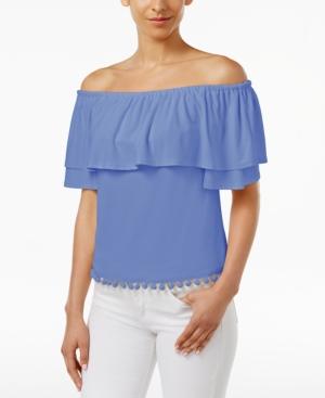 Kensie Flounce Pom-pom Off-the-shoulder Top, A Macy's Exclusive Style