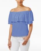 Kensie Flounce Pom-pom Off-the-shoulder Top, A Macy's Exclusive Style