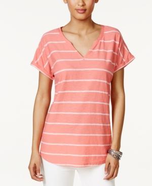 Style & Co Striped Cuffed-sleeve Top, Created For Macy's