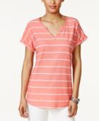 Style & Co Striped Cuffed-sleeve Top, Created For Macy's