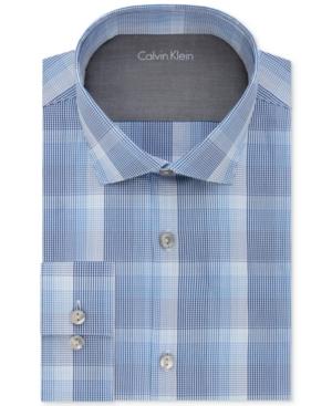 Calvin Klein Men's Extra-slim Fit Stretch Blue Check Dress Shirt