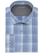 Calvin Klein Men's Extra-slim Fit Stretch Blue Check Dress Shirt