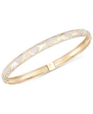 Satin High-polish Two-tone Bangle Bracelet In 10k Gold