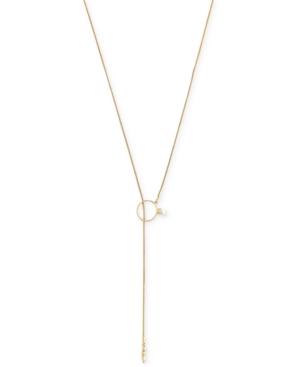 Bcbgeneration Gold-tone Imitation Pearl Ring Lariat Necklace