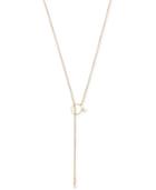 Bcbgeneration Gold-tone Imitation Pearl Ring Lariat Necklace