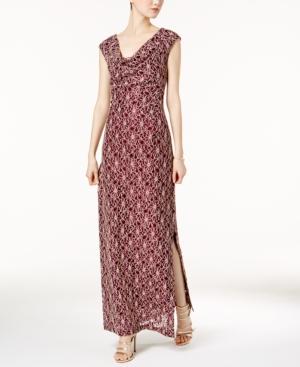 Connected Draped-neck Sequined Contrast-lace Gown