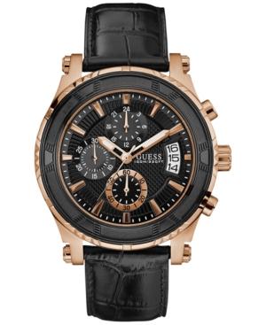 Guess Men's Chronograph Pinnacle Black Leather Strap Watch 46mm U0673g5