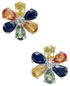 Multi-sapphire Floral Stud Earrings (6 Ct. T.w.) In Sterling Silver