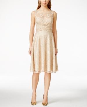 Tahari Asl Lace Metallic-detail Fit & Flare Dress