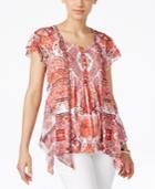 Style & Co. Printed Crochet-trim Top, Only At Macy's
