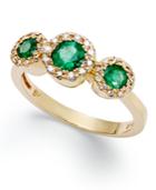 Brasilica By Effy Emerald (5/8 Ct. T.w.) And Diamond (1/6 Ct. T.w.) Three-stone Ring In 14k Gold, Created For Macy's