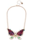 Betsey Johnson Rose Gold-tone Crystal & Stone Butterfly Pendant Necklace, 15 + 3 Extender