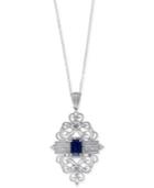 Effy Blue Sapphire (1 Ct. T.w.) And Diamond (1/2 Ct. T.w.) Pendant Necklace In 14k White Gold