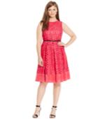 Calvin Klein Plus Size Pleated Suede-trim Lace Dress