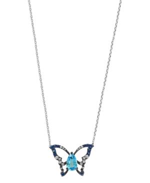 Effy Blue Topaz (1 Ct.t.w.) Sapphire (1/4 Ct. T.w.) And Diamond (1/8 Ct.t.w.) Pendant In 14k White Gold