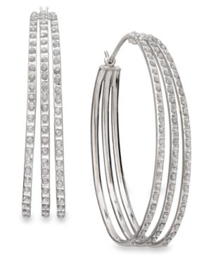 Sterling Silver Earrings, Diamond Accent Oval Flare Hoop Earrings