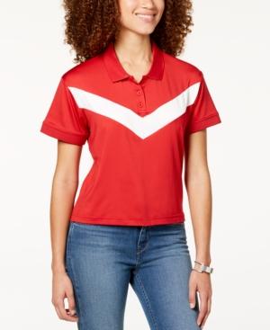 Almost Famous Juniors' Cropped Chevron-stripe Polo