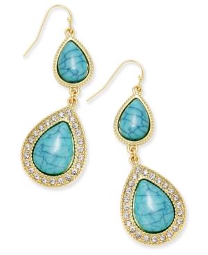 Thalia Sodi Gold-tone Blue Stone Double Drop Earrings, Only At Macy's