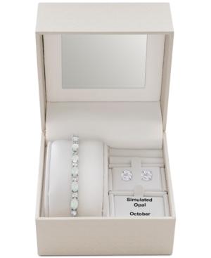 Simulated Opal Slider Bracelet & Cubic Zirconia Stud Earrings