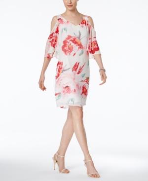 Connected Floral-print Chiffon Cold-shoulder Dress