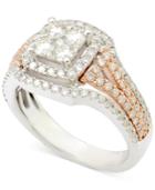 Diamond Cluster Engagement Ring (1-1/6 Ct. T.w.) In 14k White And Rose Gold