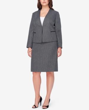 Tahari Asl Plus Size Faux-leather-trim Houndstooth Skirt Suit