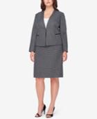 Tahari Asl Plus Size Faux-leather-trim Houndstooth Skirt Suit