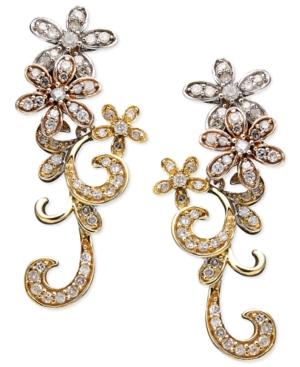 Diamond Earrings, Tri Tone Diamond Flower Earrings (3/4 Ct. T.w.)