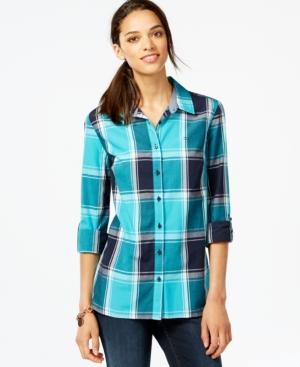 Tommy Hilfiger Plaid Roll-tab-sleeve Button-down Shirt