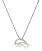 Diamond Mother And Child Dolphin Pendant Necklace (1/10 Ct. T.w.) In Sterling Silver And 14k Gold