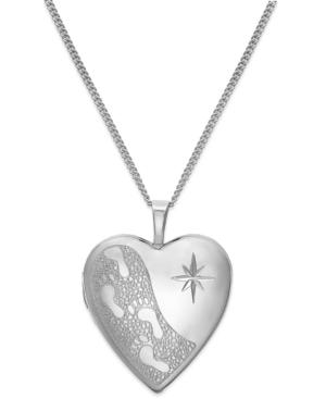 Footprints In The Sand Engraved Heart Locket Necklace In Sterling Silver