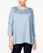 Style & Co Petite Embroidered High-low Top, Only At Macy's