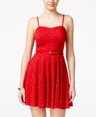 As U Wish Juniors' Floral Lace Fit-and-flare Party Dress With Belt