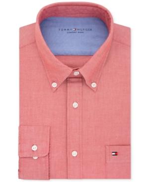 Tommy Hilfiger Men's Slim-fit Comfort Wash Red Stripe Dress Shirt