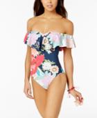 Trina Turk Royal Botanical Floral-print Off-the-shoulder One-piece Swimsuit Women's Swimsuit