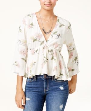 American Rag Juniors' Printed Lace-up Date Night Blouse, Created For Macy's