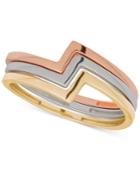 Tricolor 3-pc. Set Geometric Stack Rings In 10k Gold, White Gold & Rose Gold
