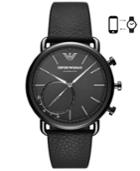 Emporio Armani Men's Black Leather Strap Hybrid Smart Watch 43mm
