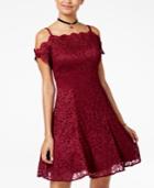 Morgan & Company Juniors' Cold-shoulder Lace Fit & Flare Dress