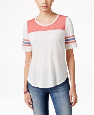 Pink Rose Juniors' Scoop-neck Football High-low T-shirt