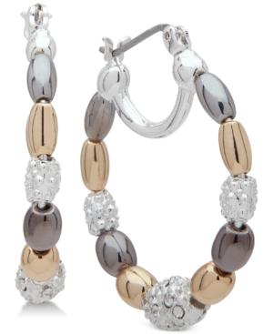 Nine West Tri-tone Pave Bead Hoop Earrings