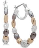 Nine West Tri-tone Pave Bead Hoop Earrings