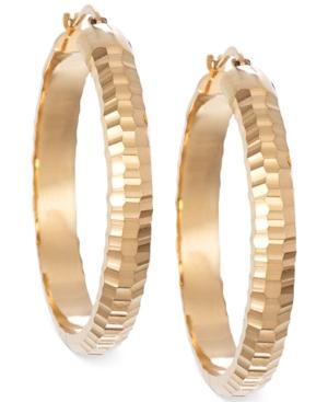 Signature Gold Textured Round Hoop Earrings In 14k Gold